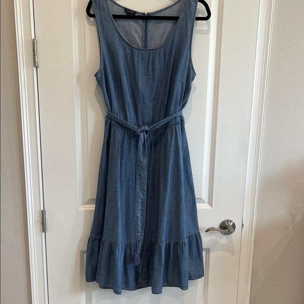 Talbots Blue Midi Dress with Tie Waist